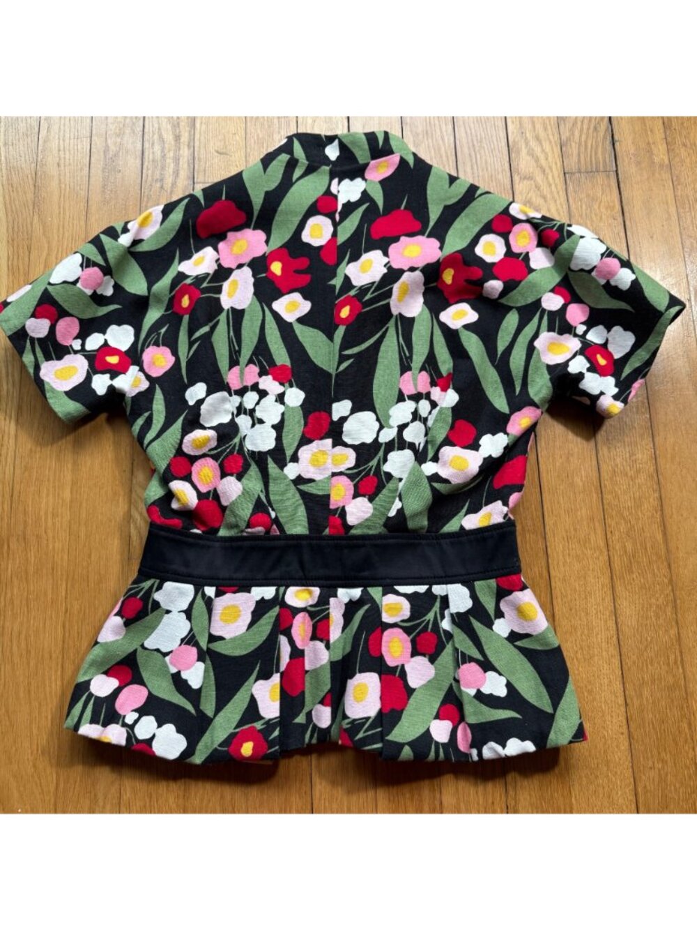 Kenzo Size M Floral Linen Blend Short Sleeve Blazer Jacket with Black Belt - Picture 11 of 16
